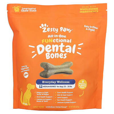Zesty Paws, All-in-One Functional Dental Bones, For Dogs, All Ages, Cinnamon, 12 Medium Dental Bones, 8 oz (227 g) | iHerb