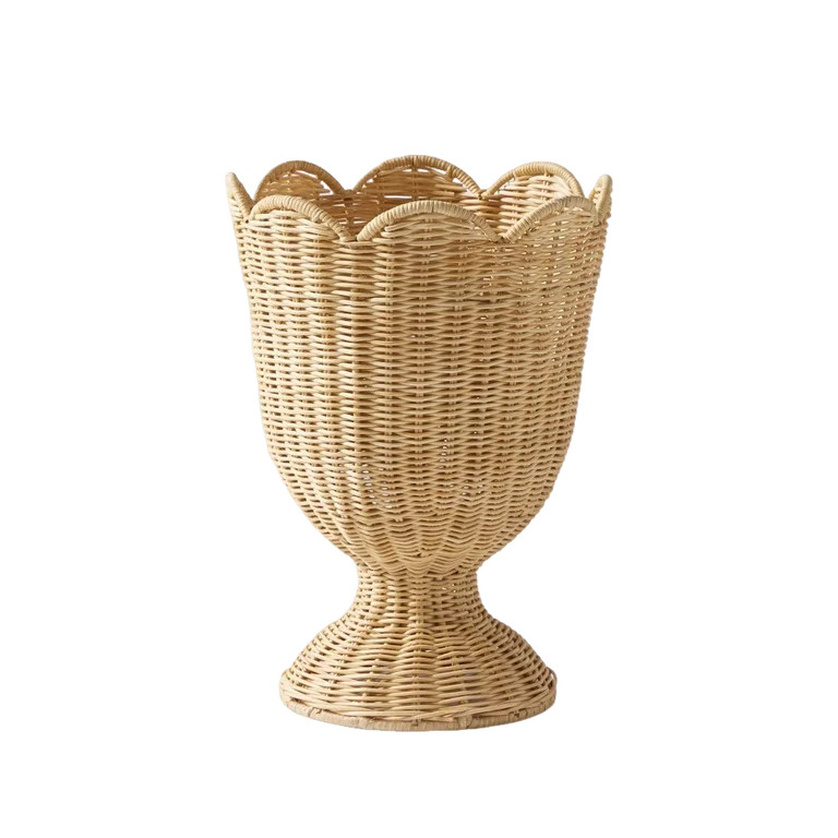 13" Hand-Woven Rattan Flower Urn-Style Vase with Scalloped Edge, Decorative Wicker Basket Pot for... | Walmart (US)