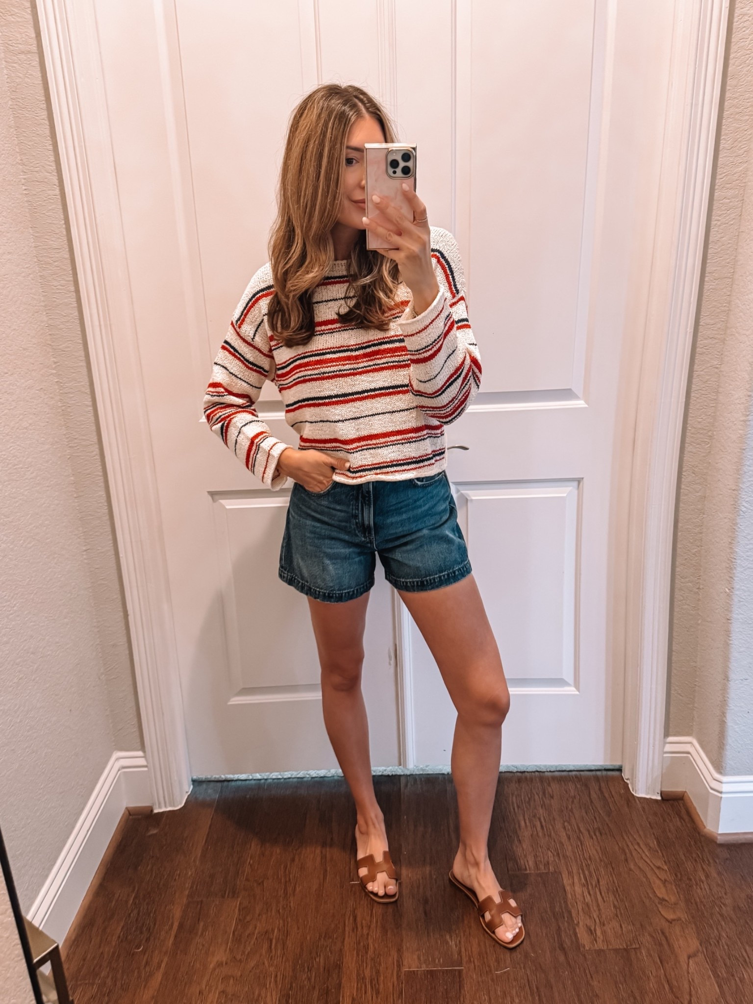 Small in sweater, size 26 in shorts