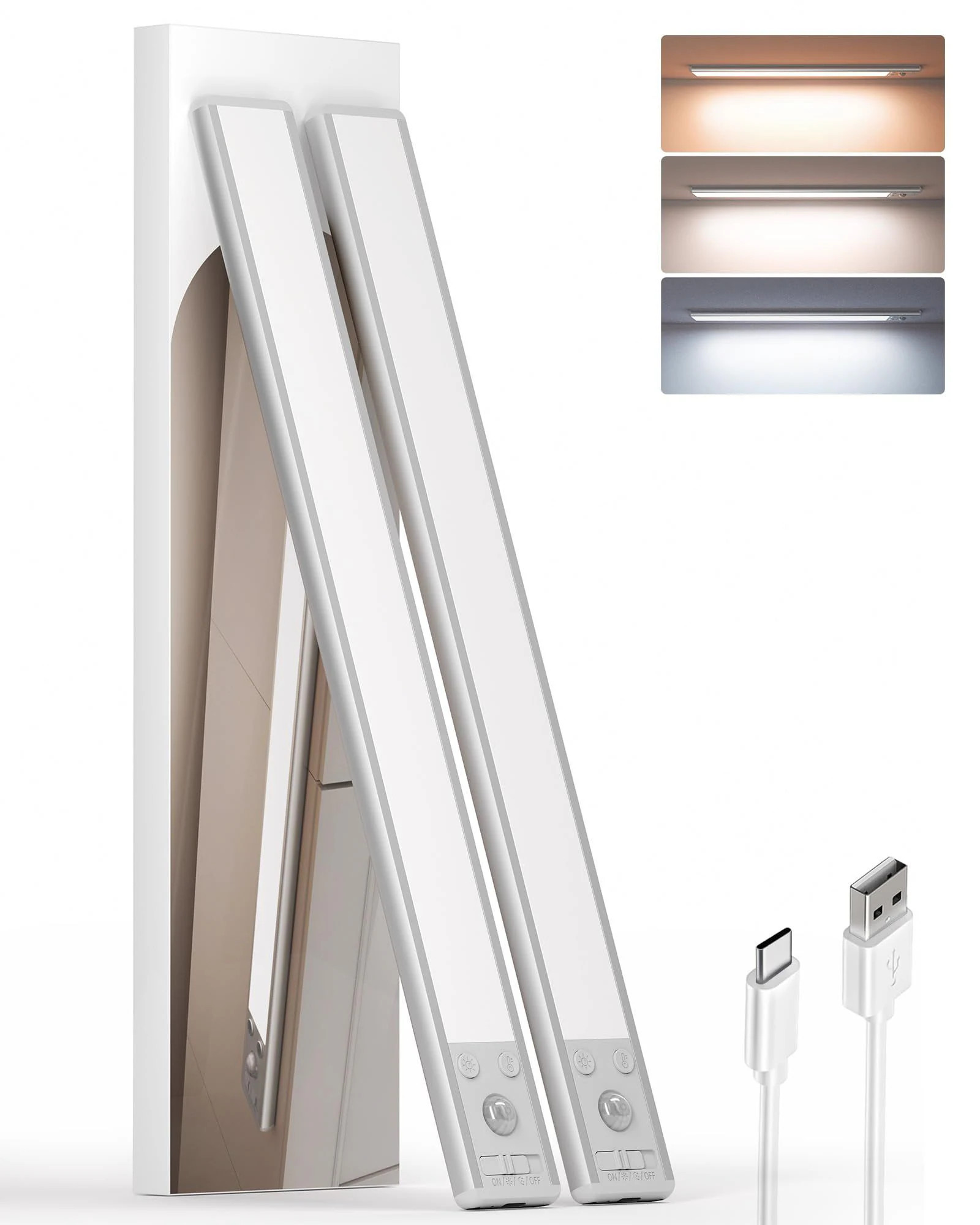 EZVALO 15in 2pk LED Cabinet Light Bar Magnetic Wireless Closet Lights Motion Sensor Dimmable Silver | EZL2401A-37-SI-2 | Lowe's