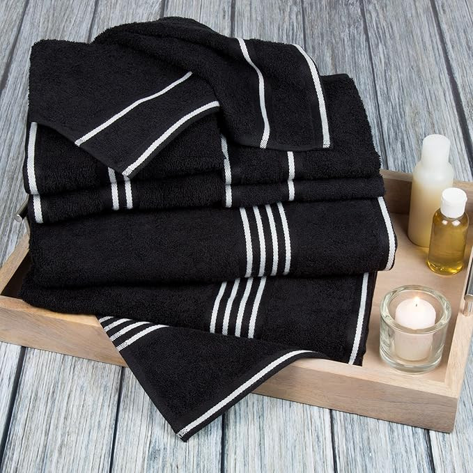 Lavish Home Rio 8 Piece 100% Cotton Towel Set - Black | Amazon (US)