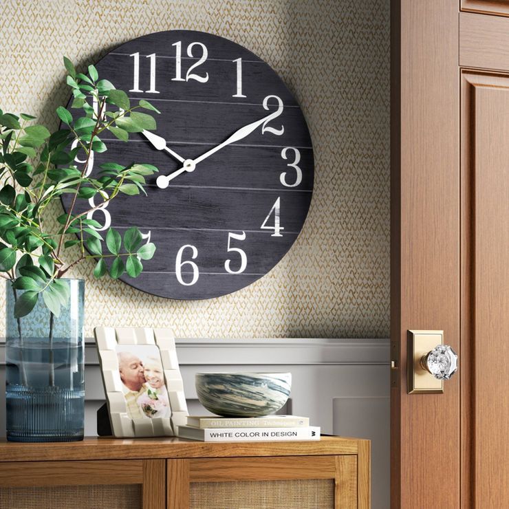 26" Farmhouse Wooden Wall Clock Black - Threshold™ | Target