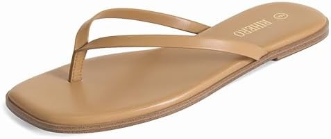 Rihero Flip Flops for Women Comfortable Square Toe Beach Sandals Slip On Leather Thong Flat Sanda... | Amazon (US)