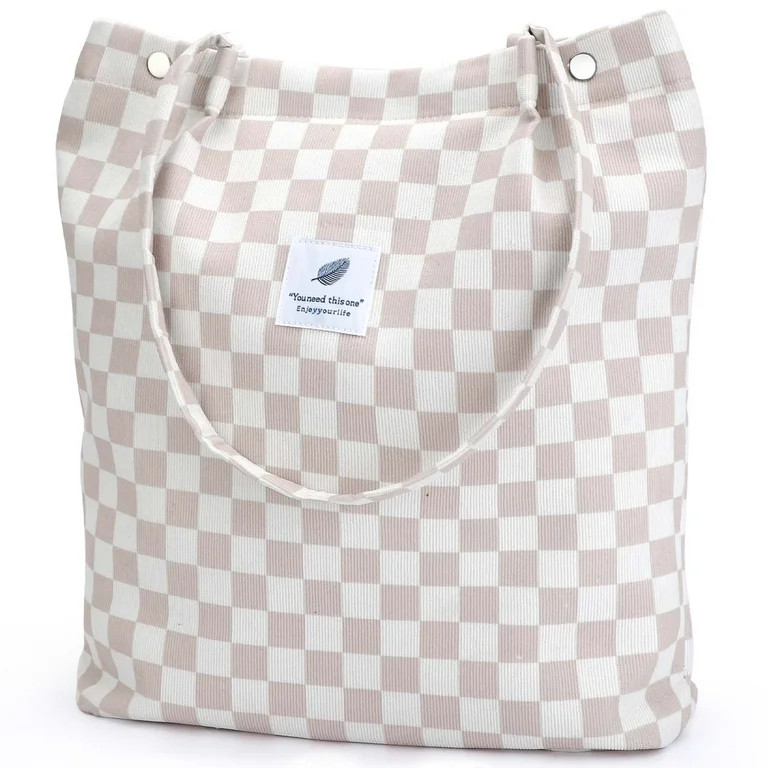 Ayieyill Corduroy Tote Bag for Women Girl Canvas Shoulder Cord Purse with Inner Pocket (Grid) | Walmart (US)