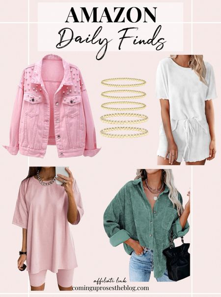 Amazon fashion finds! 🎉

Pink pearl embellished denim jacket // pajama set with shorts // gold beaded bracelet set // bike short 2 piece set // corduroy shirt jacket 

#LTKSeasonal #LTKFindsUnder50 #LTKStyleTip