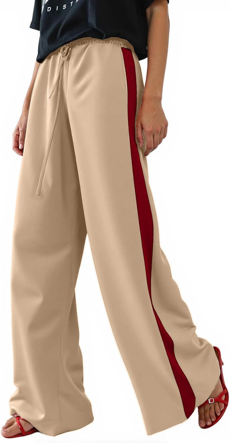 Women's Drawstring Leopard Side Striped Wide Leg Casual Pants | Amazon (US)