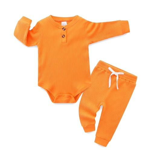 Hikido Unisex Baby One Piece Romper Cute Solid Clothing Set Soft Comfy Cotton Onesie for 6-12months Toddler Orange | Amazon (US)
