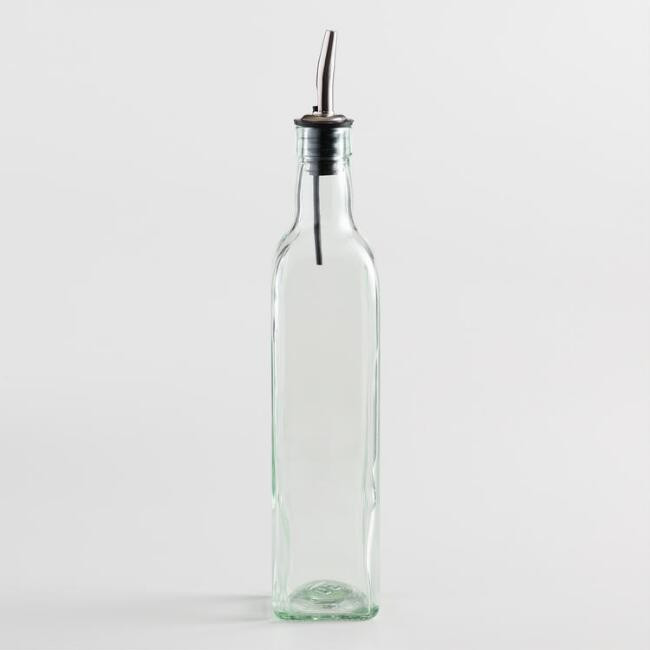 Square Green Glass Oil Bottle With Spout | World Market