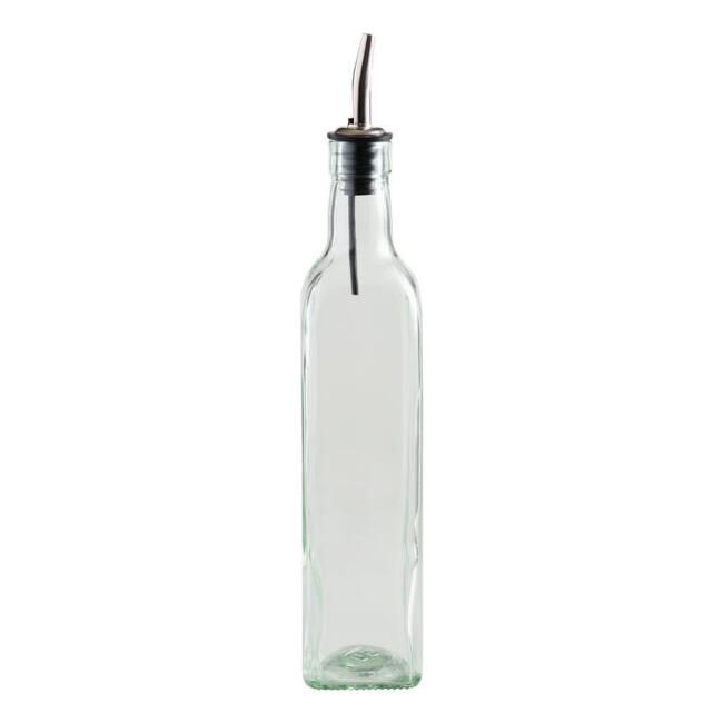 Square Green Glass Oil Bottle With Spout | World Market