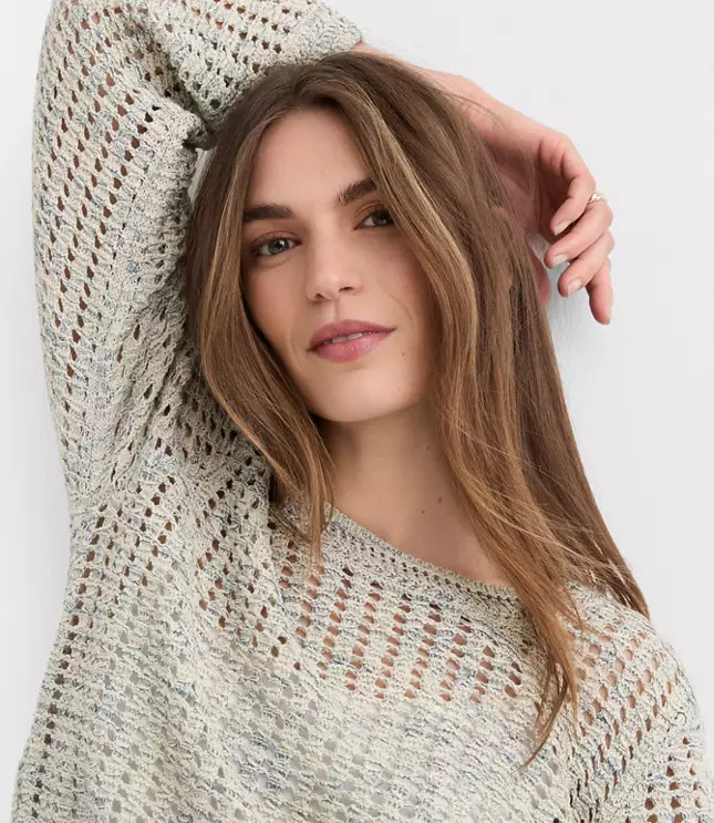 Marled Open Stitch Flare Sleeve Sweater | LOFT