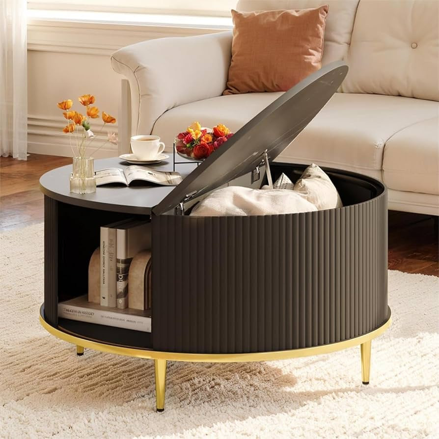 Round Coffee Table for Living Room, 31.5" Modern Fluted Coffee Table with Storage, Small Coffee T... | Amazon (US)