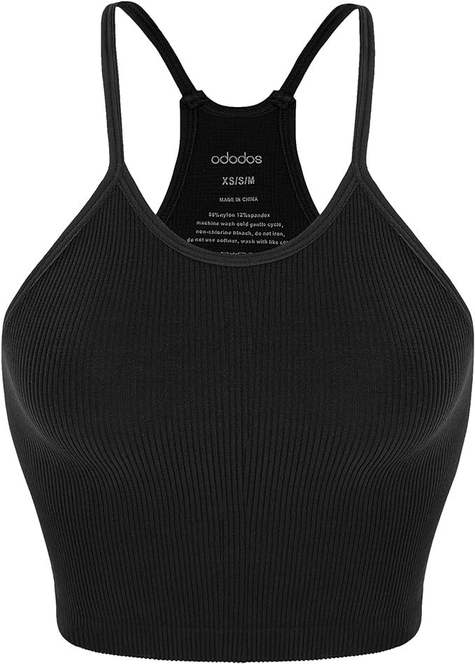 ODODOS Women's Crop Seamless Rib-Knit Camisole Strappy Racerback Cropped Tank Tops | Amazon (US)