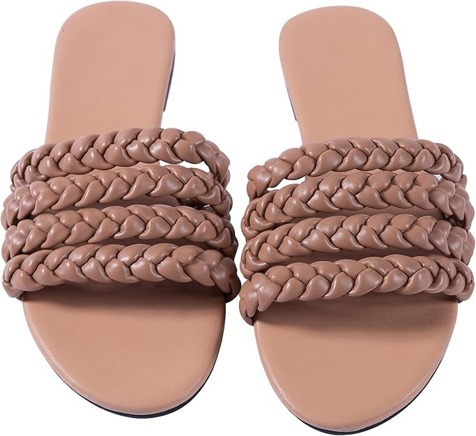 Women Flat Sandals Braided Leather Crossover Nude Dressy Fashion Evening Party Wedding Sandals | Amazon (US)