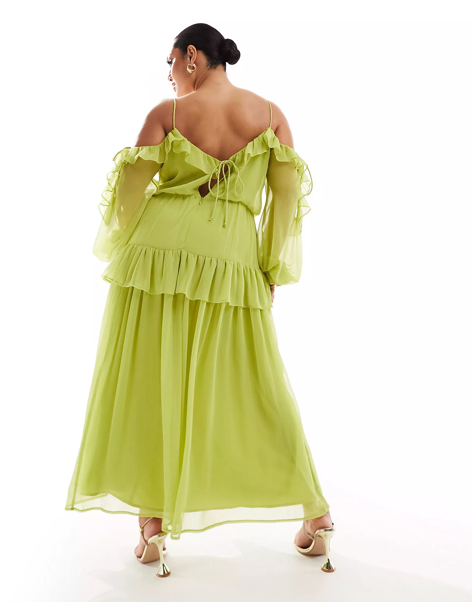 ASOS DESIGN Curve ruffle off shoulder midi dress in olive green | ASOS (Global)
