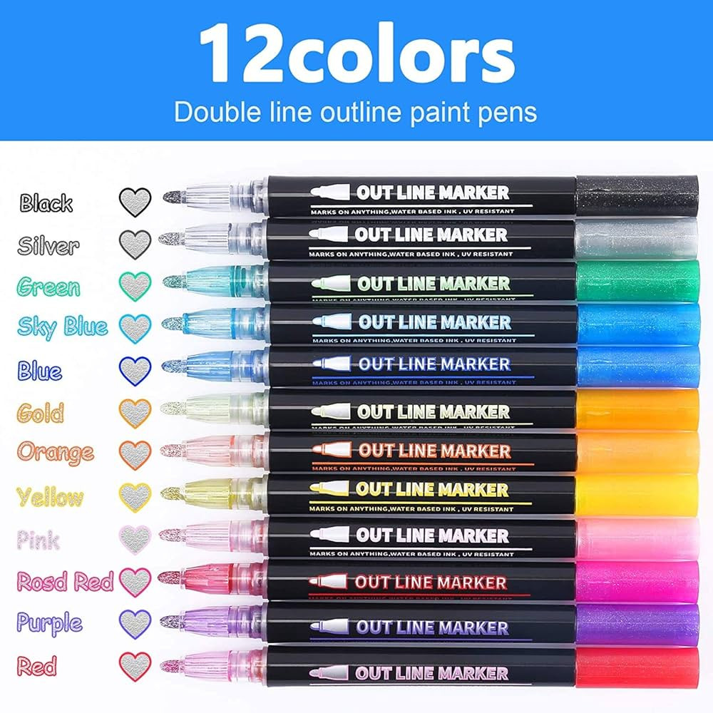 Shimmer Markers Outline Pens, Valentines Day Gifts for Kids, Teen Girl Girls Trendy Stuff, 12 Col... | Amazon (US)