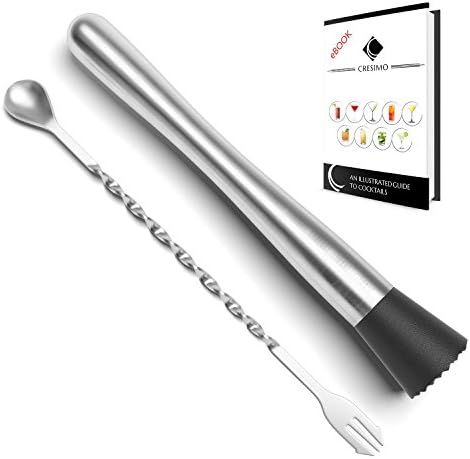 10 inch Stainless Steel Cocktail Muddler and Mixing Spoon with Cocktail Recipes Book - Profession... | Amazon (US)