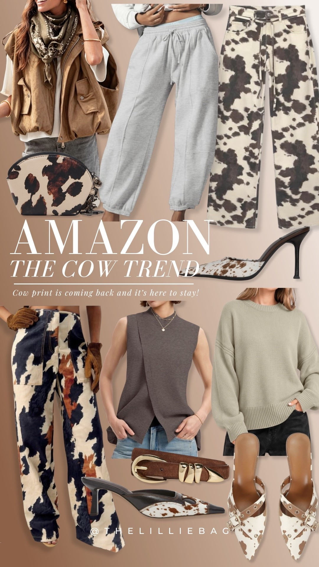 Cow print is officially entering its fall era 🤎🐄 and these Amazon finds make the trend SO easy to wear. Start small with a belt, bag or statement shoe — or go all in with the printed denim. Paired with chocolate brown, taupe + olive, it feels surprisingly chic for fall!

Are we wearing cow print this season?! 👀

Amazon fashion finds, cow print trend, cow print outfit, fall fashion 2026, Amazon fall fashion, animal print trend, cow print jeans, cow print shoes, western fashion trend, fall outfit ideas, women’s fall trends, chocolate brown outfits, neutral fall fashion, western fall outfits, affordable fall fashion

#LTKSeasonal #LTKstorytime #LTKootd