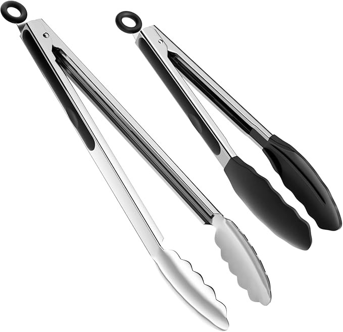 ChefAide Set of 2 Cooking Tongs,18/8 Stainless Steel and Silicone Rubber Grips with 600ºF High H... | Amazon (US)