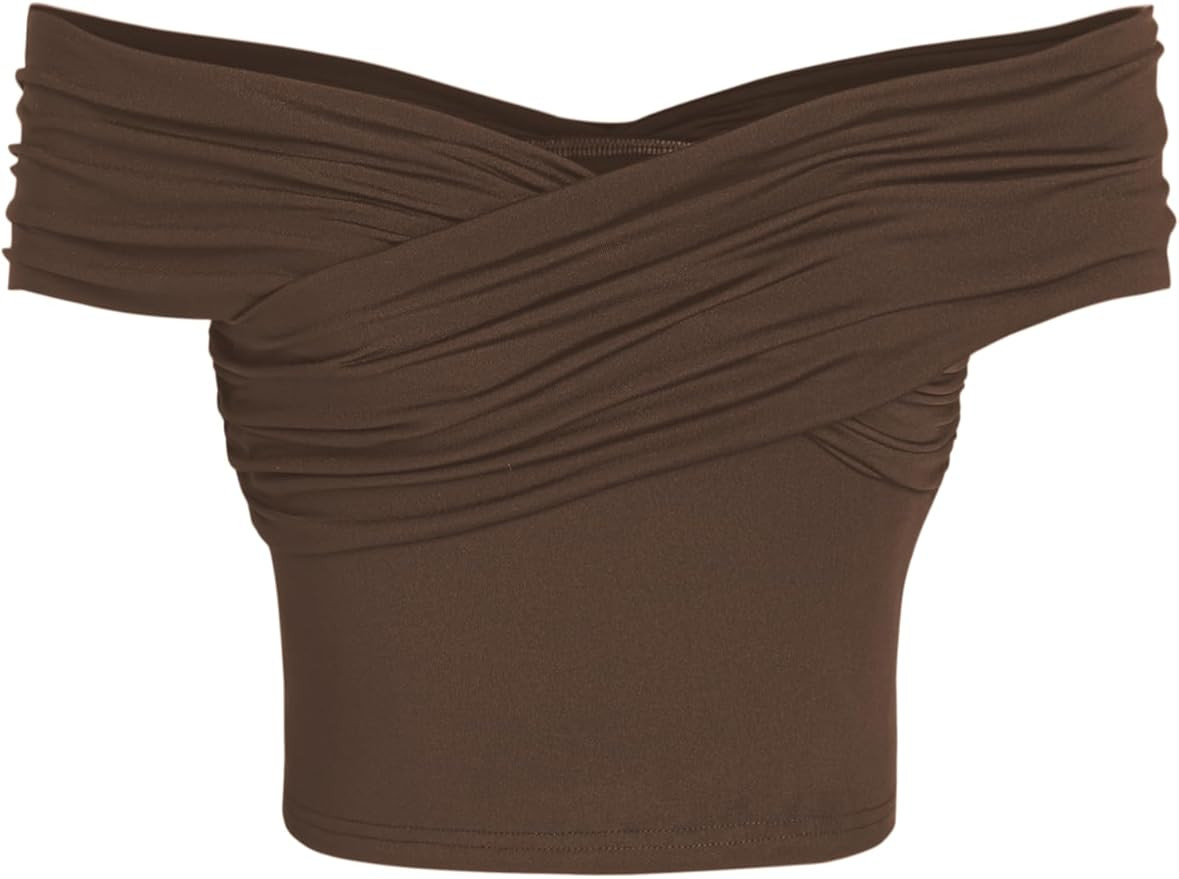 CIDER Off-Shoulder Ruched Crop Top | Amazon (US)