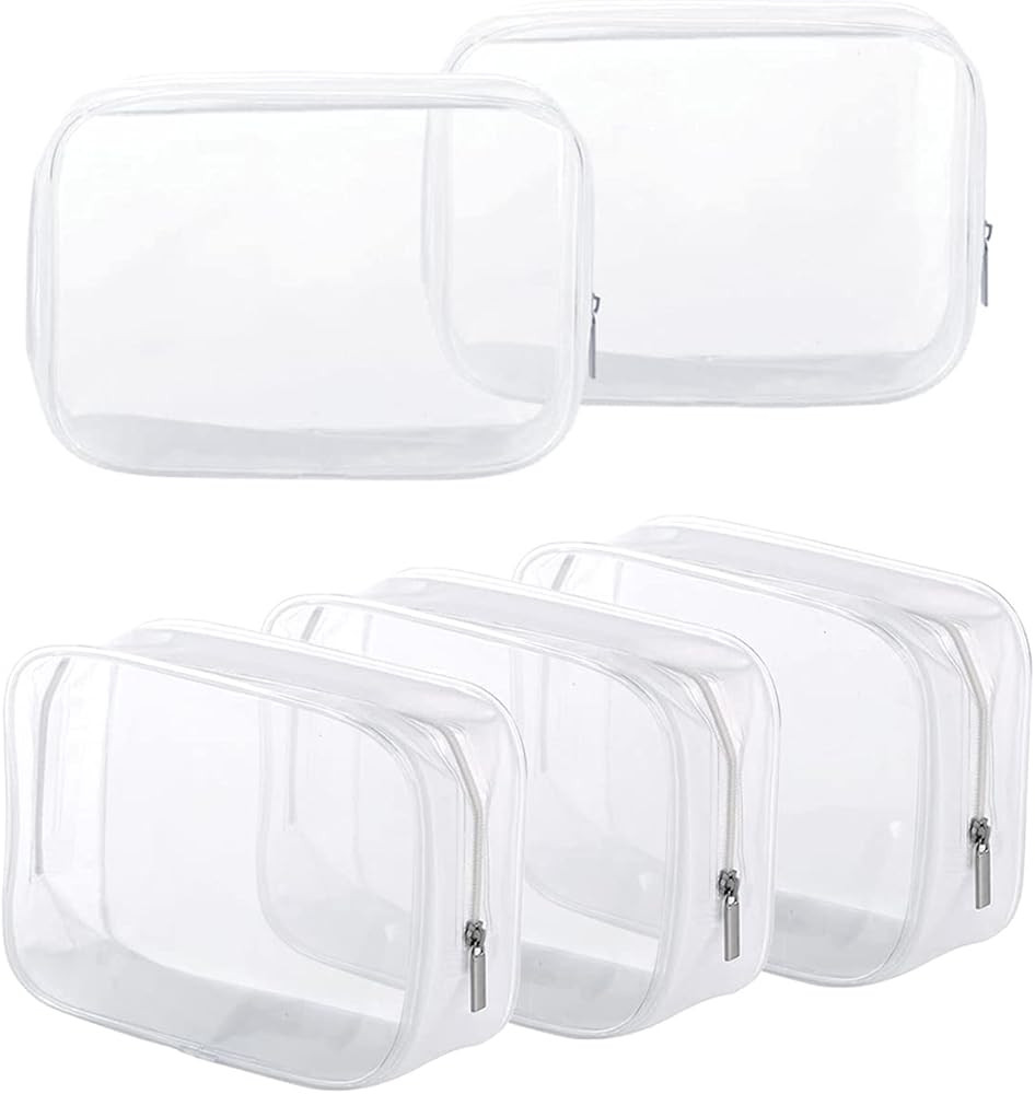 5 Pack Clear Plastic Zippered Toiletry Carry Pouch TSA Approved Toiletry Bag Portable Cosmetic Makeu | Amazon (US)