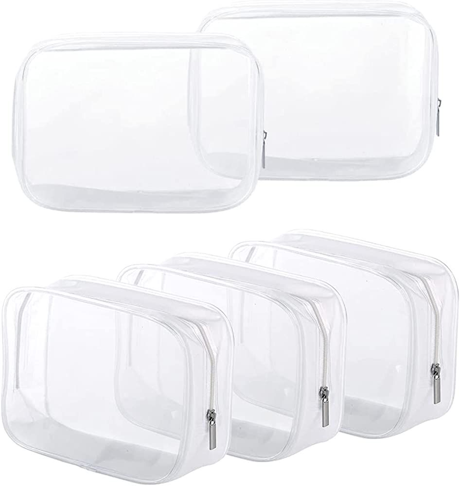 5 Pack Clear Plastic Zippered Toiletry Carry Pouch TSA Approved Toiletry Bag Portable Cosmetic Makeu | Amazon (US)