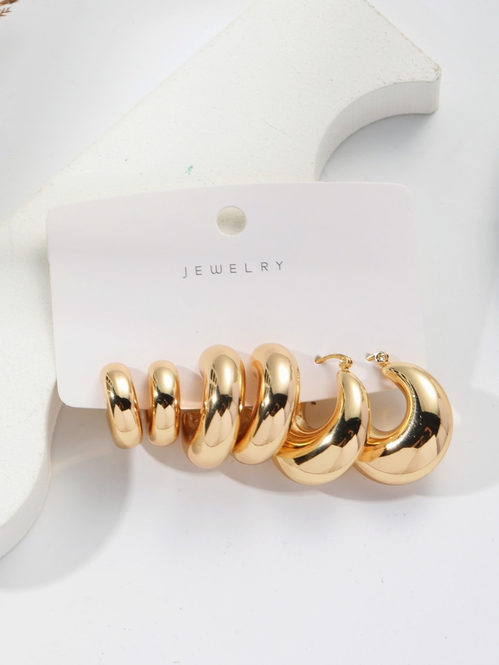 3pairs/set Classic Simple Gold Circular C Shape Earrings, Suitable For Women's Daily Wear, Dating... | SHEIN