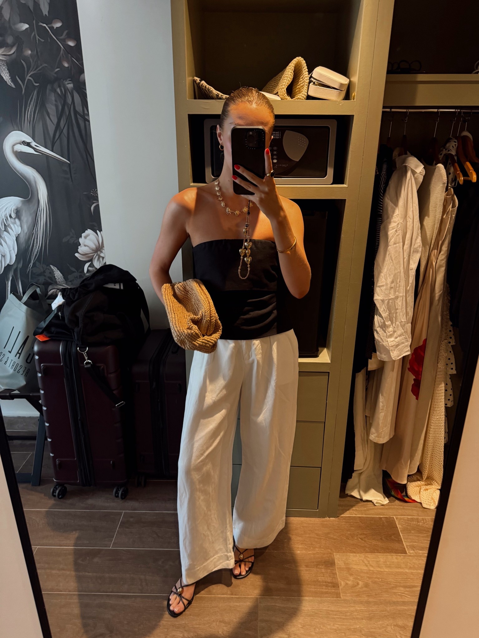 Holiday outfit, linen trousers, summer holiday outfit, bandeau top, raffia clutch, heel sandals

#LTKsummer #LTKuk #LTKdatenight