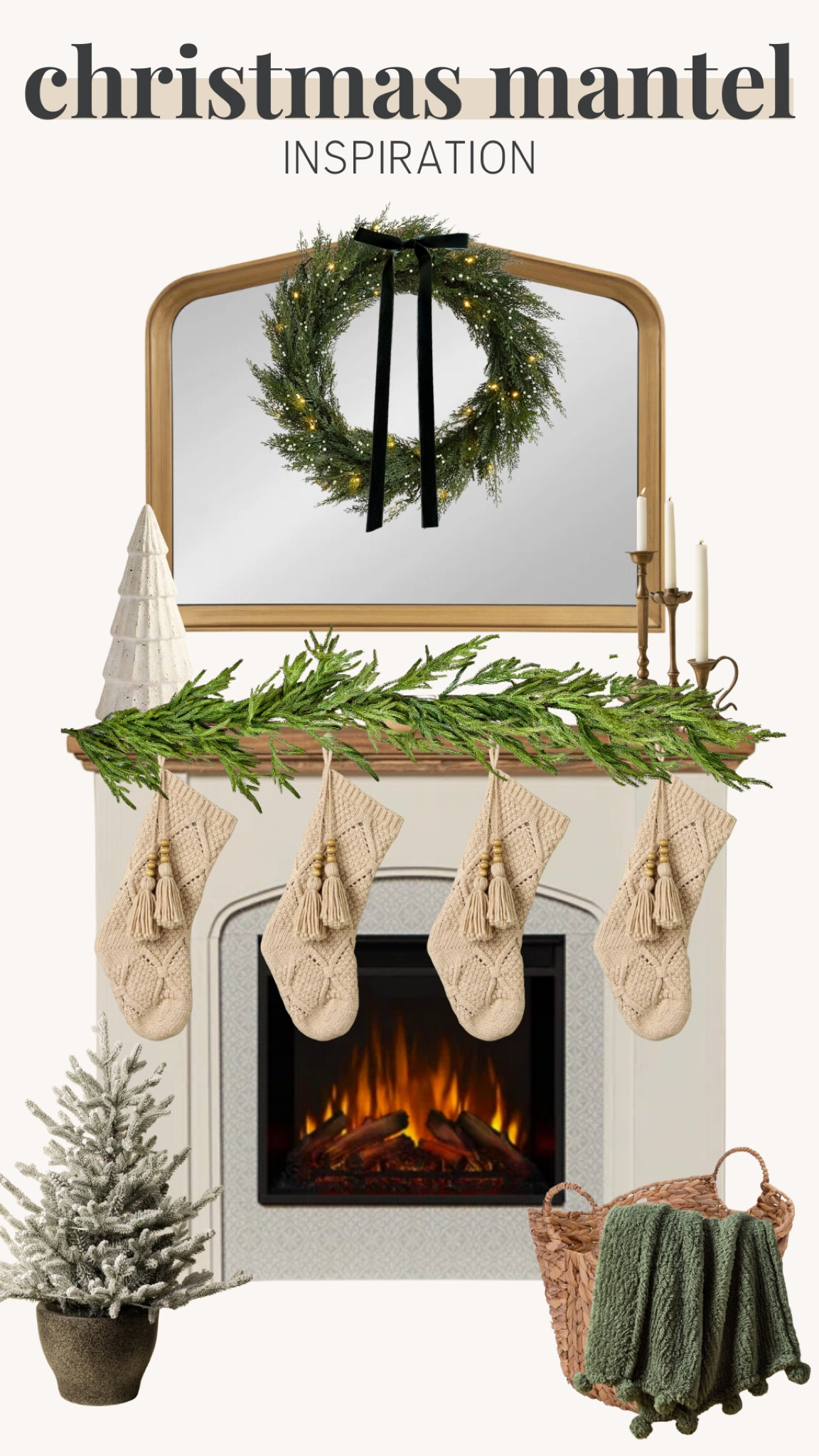 Christmas mantel decor! 



Holiday home, stockings, garland, ceramic tree, candle stick holder, wreath, mirror, fireplace, potted tree, Christmas throw, basket 

#LTKHome #LTKHoliday #LTKSeasonal