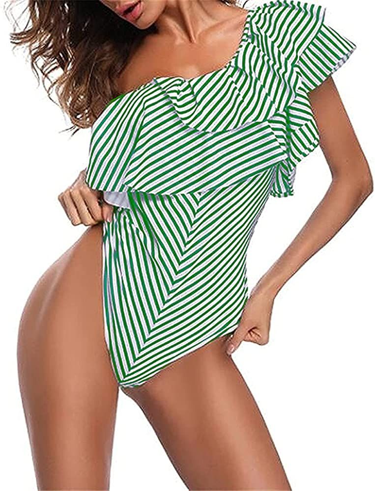 SFHFY One Shoulder Swimsuits for Women Ruffle Swimsuits Striped One Piece Swimsuit Monokinis Bathing | Amazon (US)