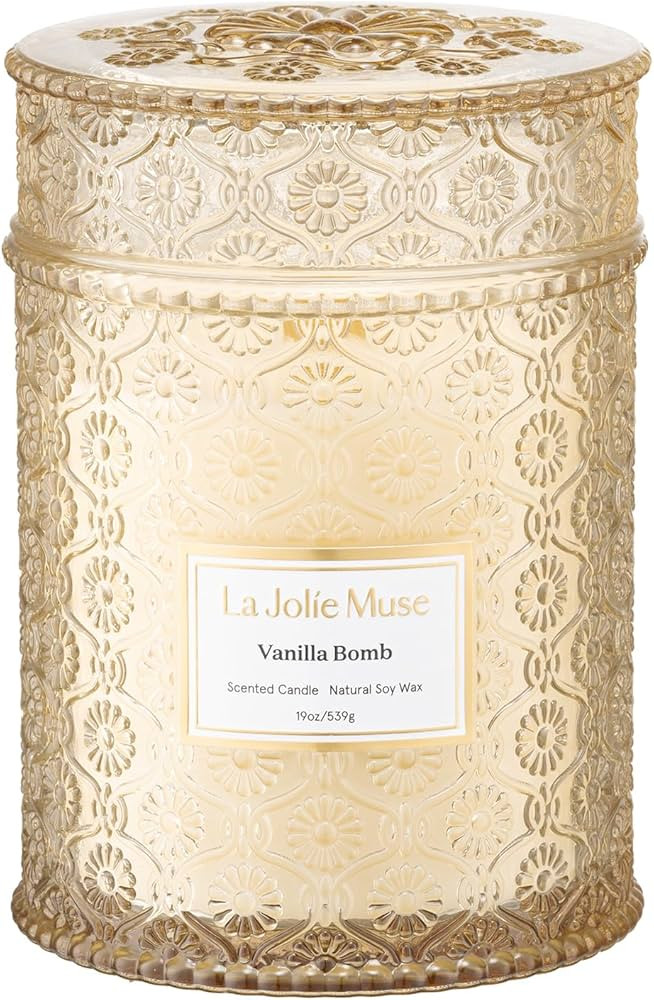 LA JOLIE MUSE Vanilla Bomb Candle| Vanilla, Lemon Zest & Patchouli |19 oz Large Wooden Wick | Nat... | Amazon (US)