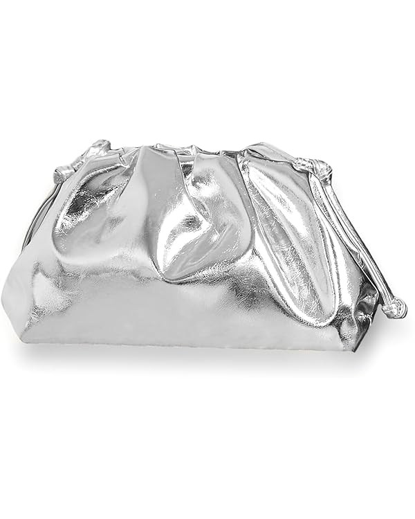 Pleated Evening Vegan Leather Clutch Handbag Purse Metallic PU Cloud Shoulder Bag for Women Eveni... | Amazon (US)