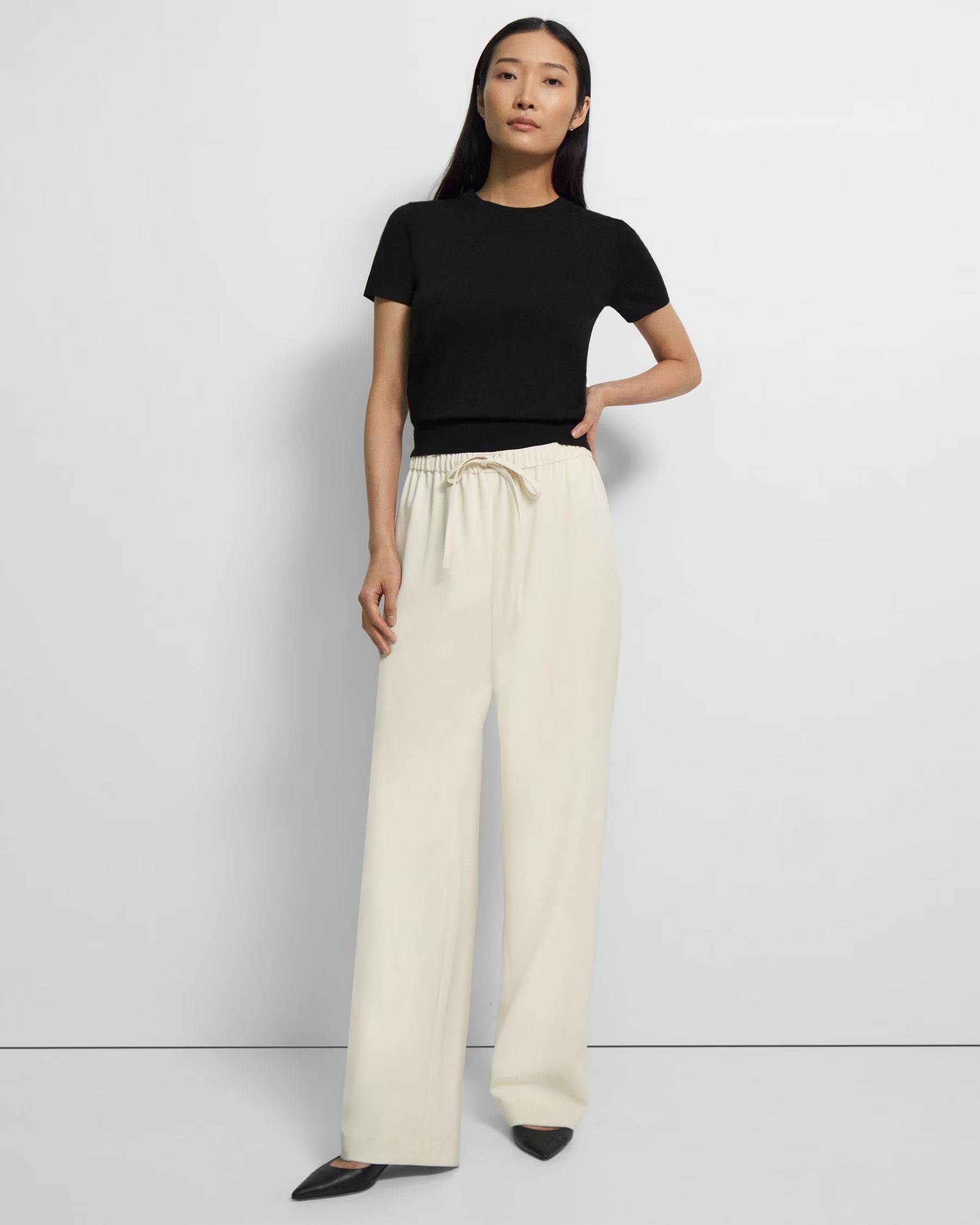 Relaxed Drawstring Trouser in Admiral Crepe | Theory UK