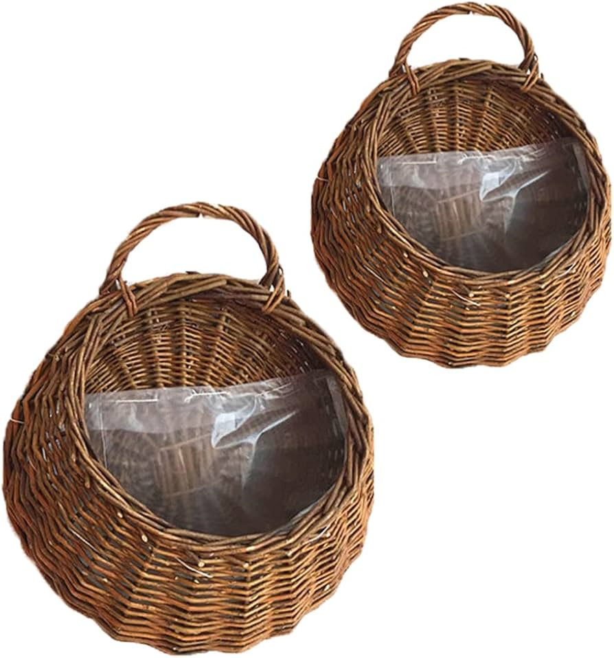 DOITOOL Woven Hanging Basket Rattan Flower Basket Hanging Planters: 2PCS Rustic Flower Pot Wall H... | Amazon (US)