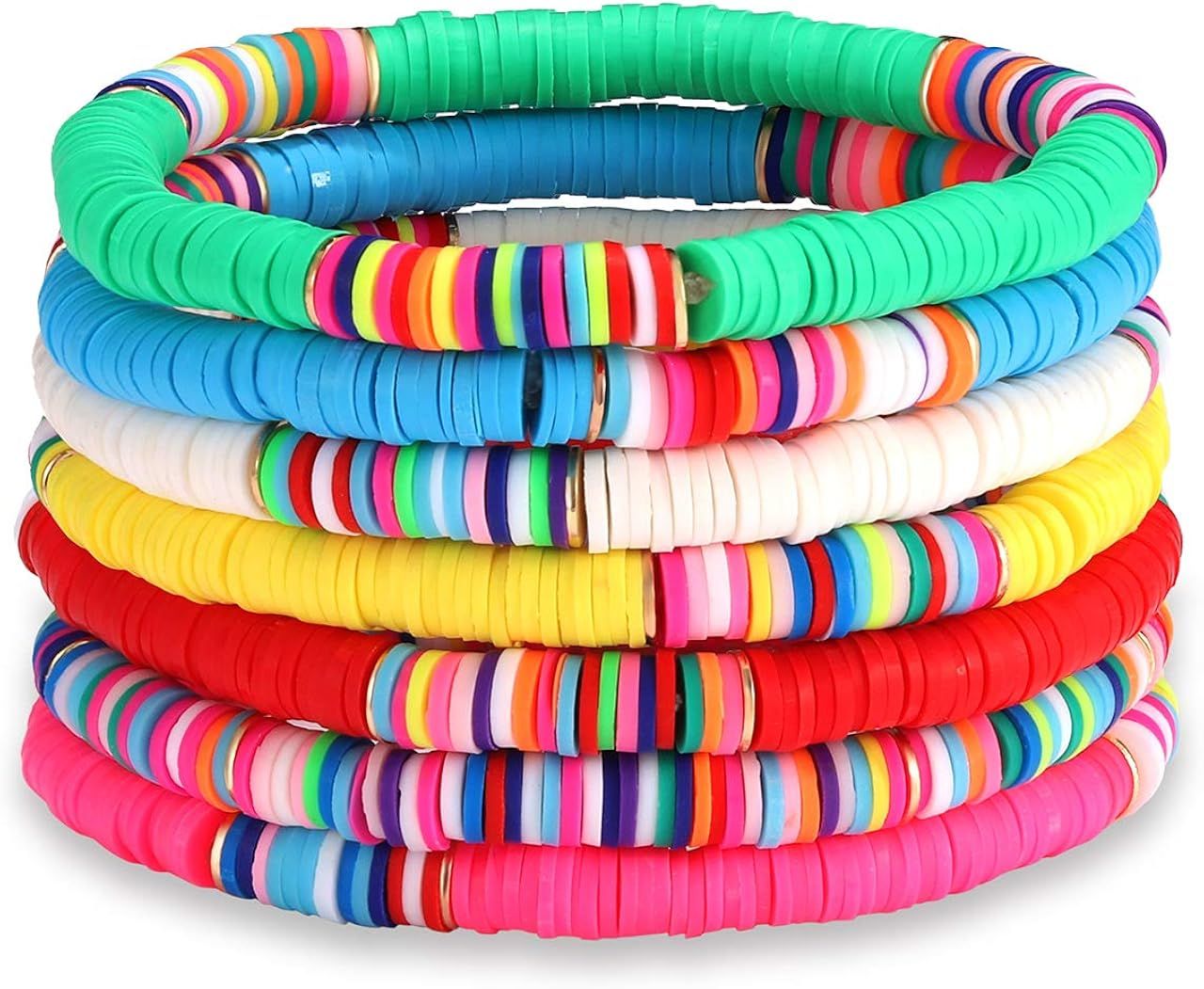 NLCAC Heishi Surfer Bracelets Stackable Colorful African Vinyl Disc 6mm Beads Stretch Bracelets V... | Amazon (US)