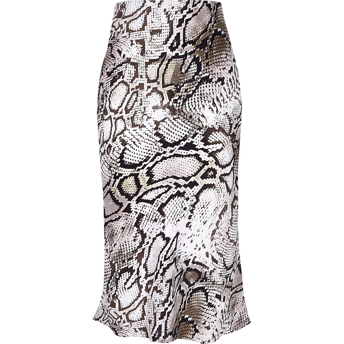 Grey snake print bias cut midi skirt | River Island (UK & IE)
