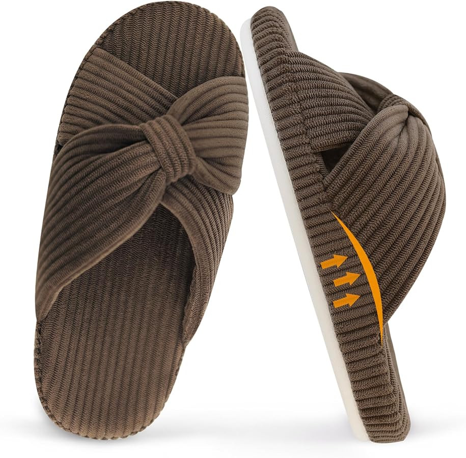 Women's Arch Support Slippers for Plantar Fasciitis Orthopedic Corduroy Crossband Memory Foam Hou... | Amazon (US)