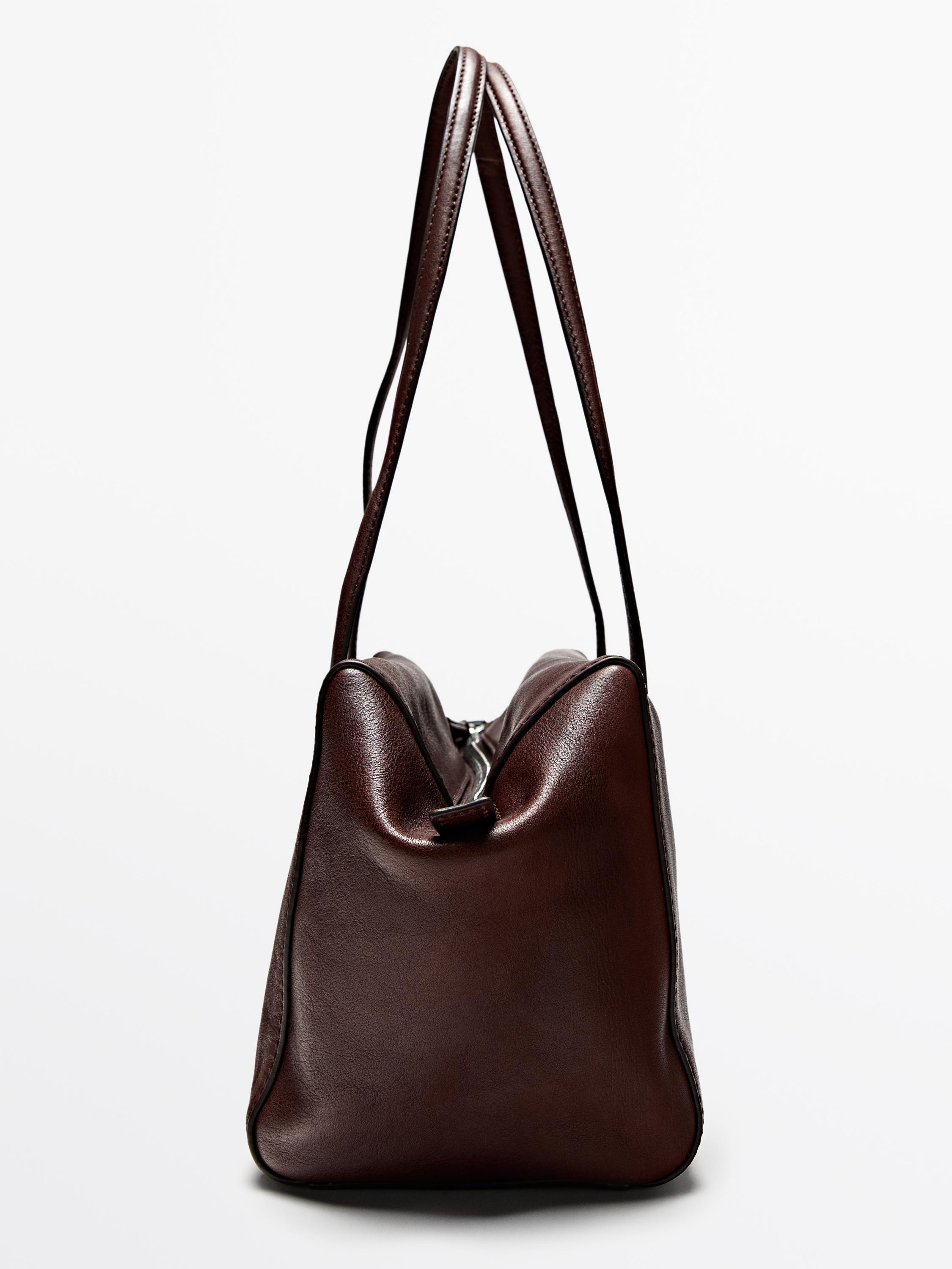 Nappa leather satchel bag · Burgundy, Black · Leather Outerwear | Massimo Dutti | Massimo Dutti UK