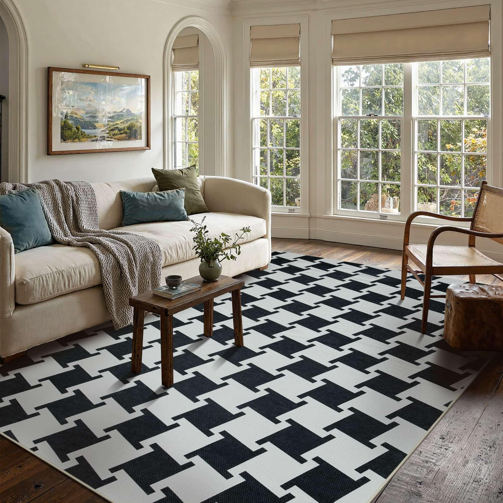 Checkered Jute Rug, Outdoor Patio Rug for Living Room Washable Area Rug, Black 5x7 Indoor Entrywa... | Amazon (US)