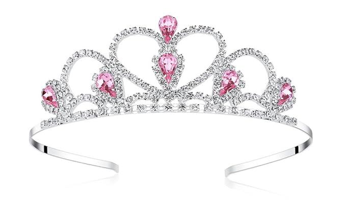 Lovelyshop Pink Gems Rhinestone Tiara, for Little Kid Big Kid Girl Prom Birthday Princess Party | Amazon (US)