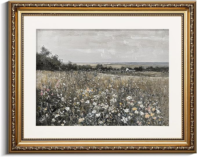 VIYYIEA Gold Framed Wall Art Canvas Print Home Decor Landscape Room Decor Art Meadow with Flowers... | Amazon (US)