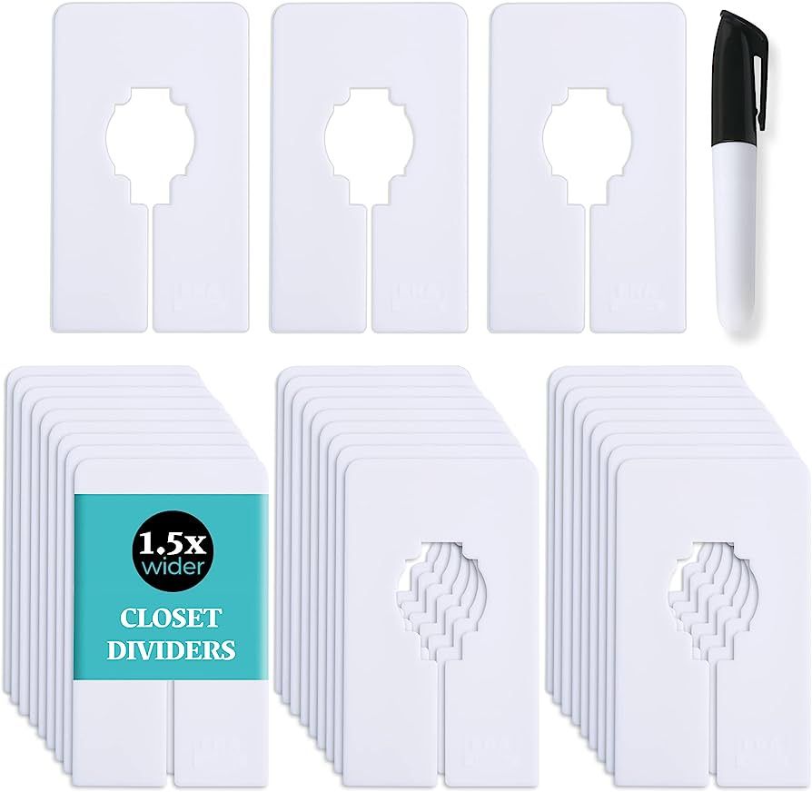 30 Closet Dividers for Hanging Clothes- Rectangle Clothing Size Dividers for Racks, 1.5x Wider Wh... | Amazon (US)