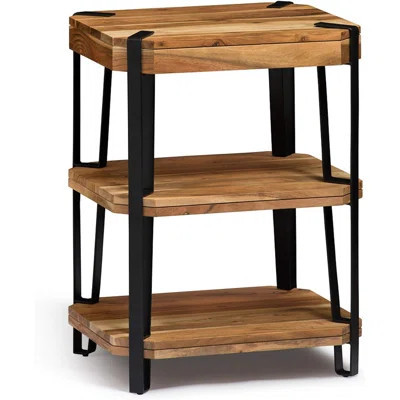 End Table With Solid Acacia Wood Top And Industrial Metal Frame, 2-Shelf Design, Unique Wood Grain With Knots And Cracks, Includes Nylon Floor Protect | Wayfair North America