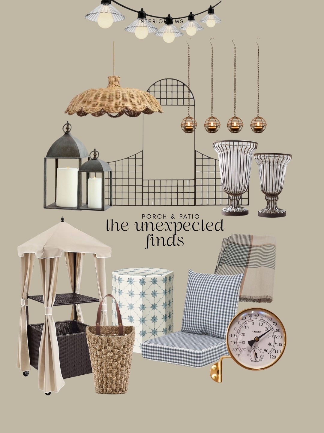 Unexpected pitch and patio. You may not seen Gangnam umbrella seat, cushion, outdoor side table, tall cabana, new lanterns from Pottery Barn rattan outdoor light set of vases brass thermometer wall Travis door basket.

#LTKHome