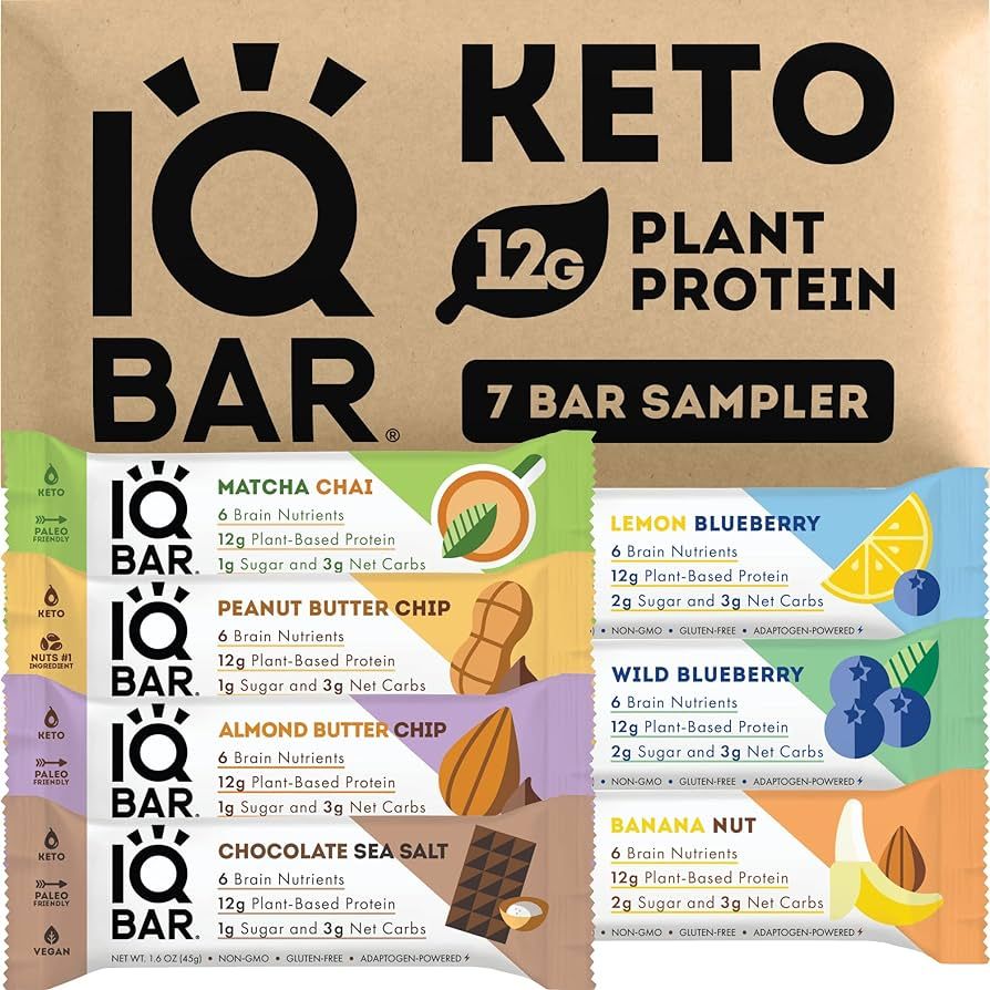 IQBAR Brain and Body Keto Protein Bars - 7 Sampler Keto Energy Bars - Low Carb, High Fiber, Low S... | Amazon (US)