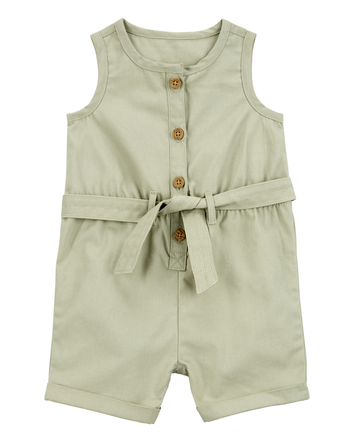 Baby Girl Sleeveless Canvas Romper - Olive | Carter's Inc