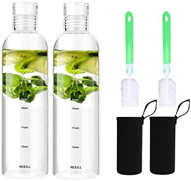 Glass Drinking Water Bottles，With Time Marker，Non-slip Sleeve And seal Lids, Drink Water Bott... | Amazon (US)