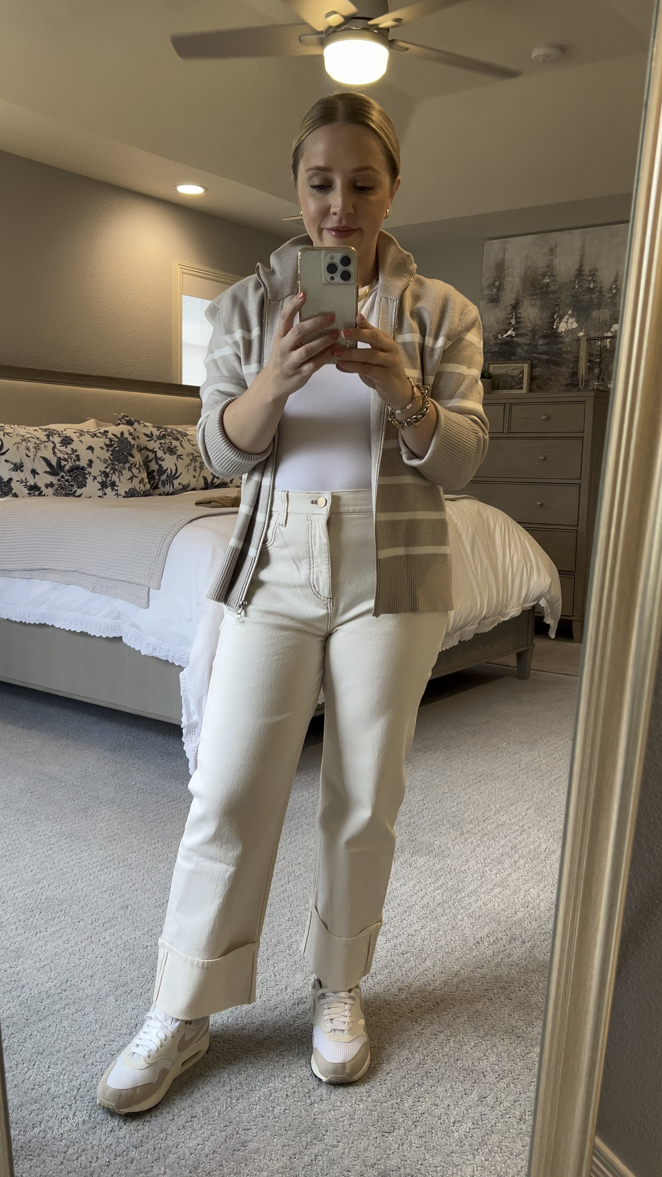 Early fall outfit! Suggest a size down in these petite boyfriend jeans. T shirt is fitted and suggest a size up if between sizes. Striped sweater jacket fits tts. 


#LTKVideo #LTKSeasonal