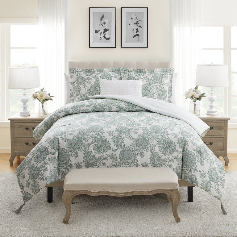 My Texas House Victoria Sage Floral 4-Piece Comforter Set, Full/Queen | Walmart (US)