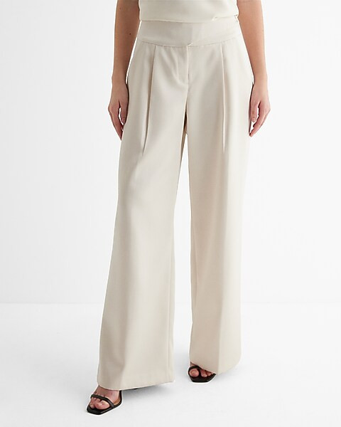 Super High Waisted Satin Side Button Belt Wide Leg Pant | Express
