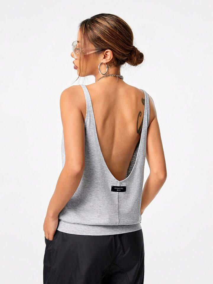 Coolane Women's Loose Fit Deep-V Backless Light Gray Cami | SHEIN